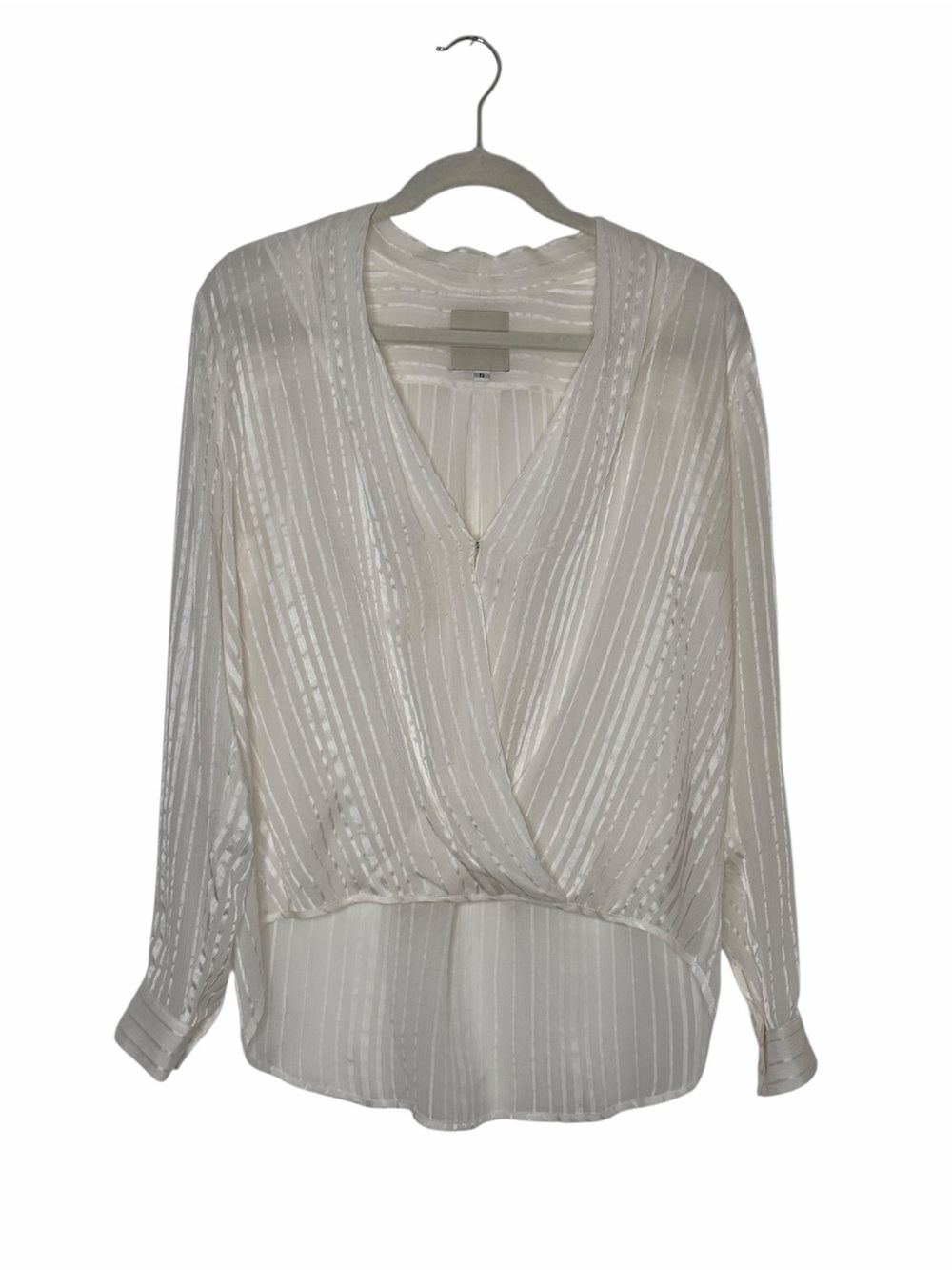 Mason by Michelle Mason 100% Silk Blouse, EUC, Size 6. Sheer white w white strip